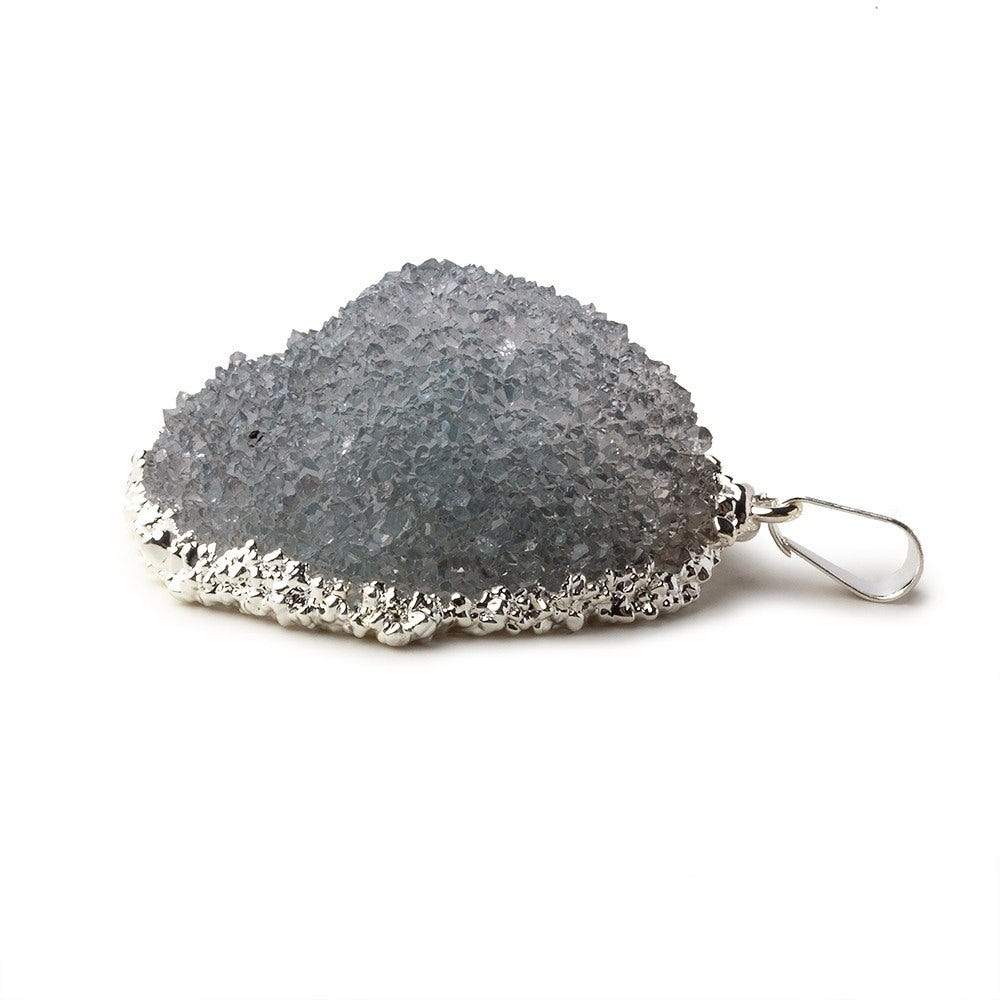 Silver Leafed Blue Grey Convex Drusy Pendant with Bail 1 focal bead 33x36x16mm A Grade - Beadsofcambay.com