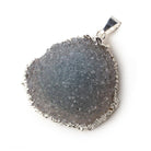 Silver Leafed Blue Grey Convex Drusy Pendant with Bail 1 focal bead 33x36x16mm A Grade - Beadsofcambay.com