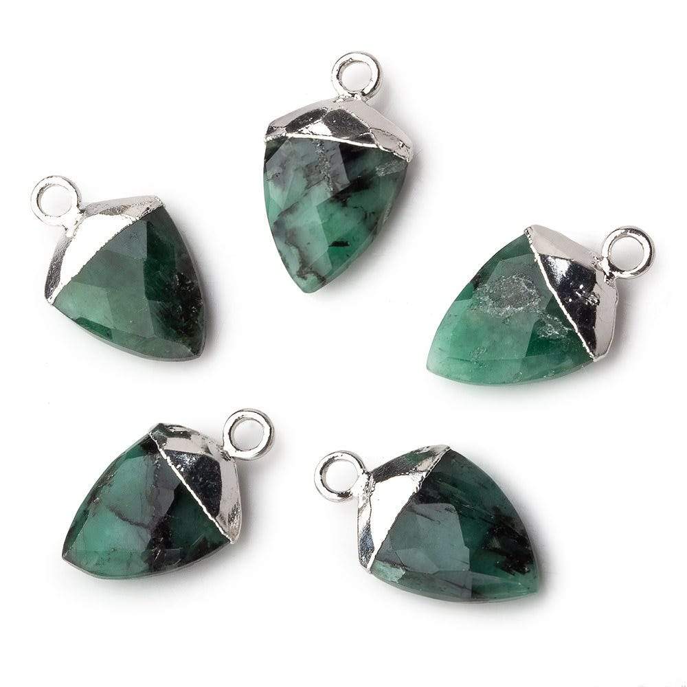 13x10mm Silver Leafed Emerald faceted shield Pendant 1 focal bead  - Beadsofcambay.com