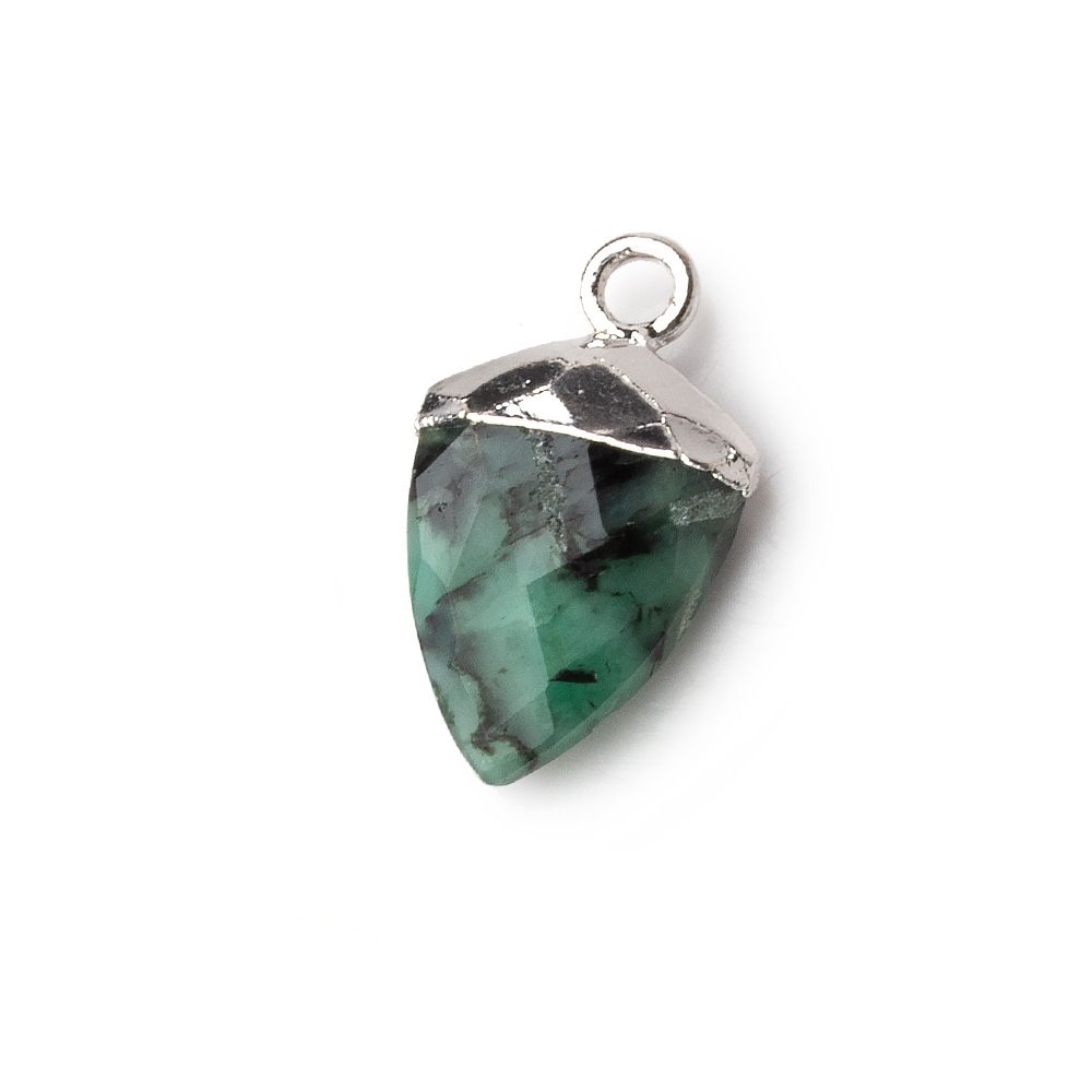 13x10mm Silver Leafed Emerald faceted shield Pendant 1 focal bead  - Beadsofcambay.com
