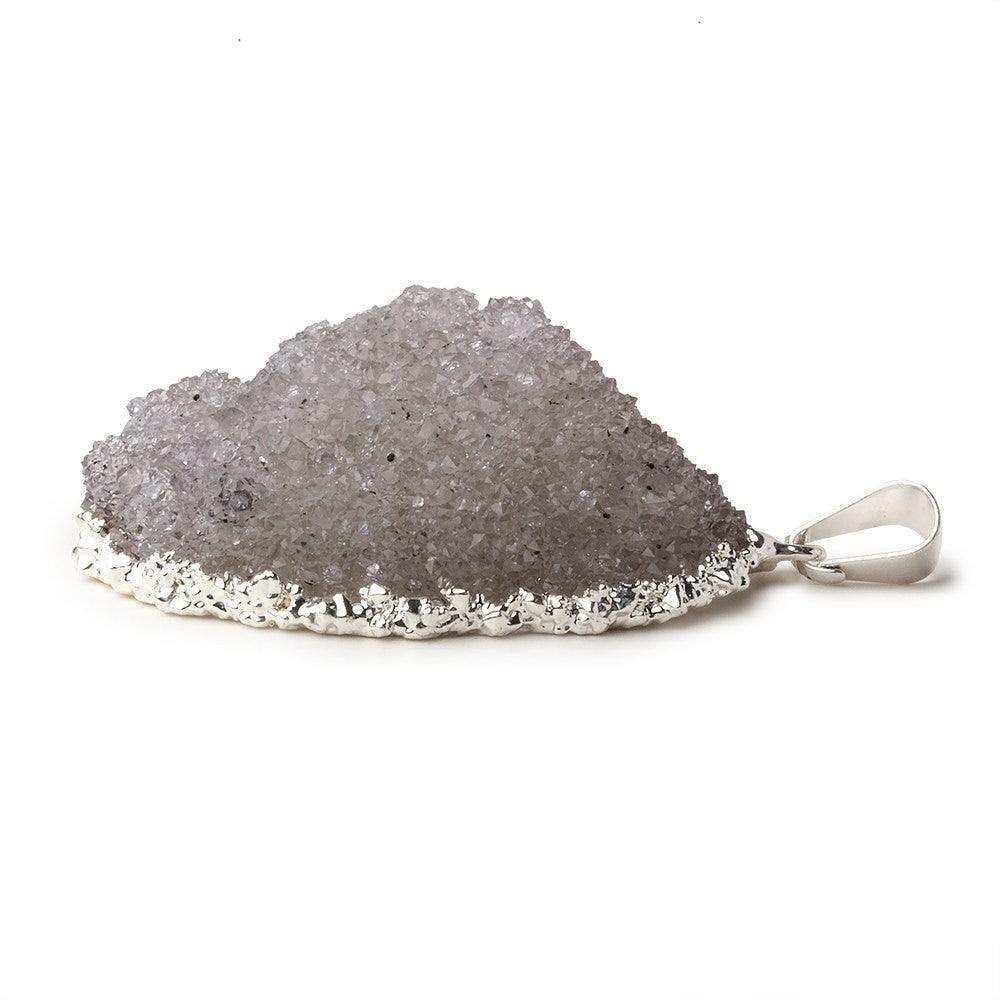 Silver Leafed Ice Grey Convex Drusy Pendant with Bail 1 focal bead 37x27x16mm A Grade - Beadsofcambay.com