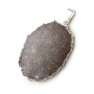 Silver Leafed Ice Grey Convex Drusy Pendant with Bail 1 focal bead 37x27x16mm A Grade - Beadsofcambay.com