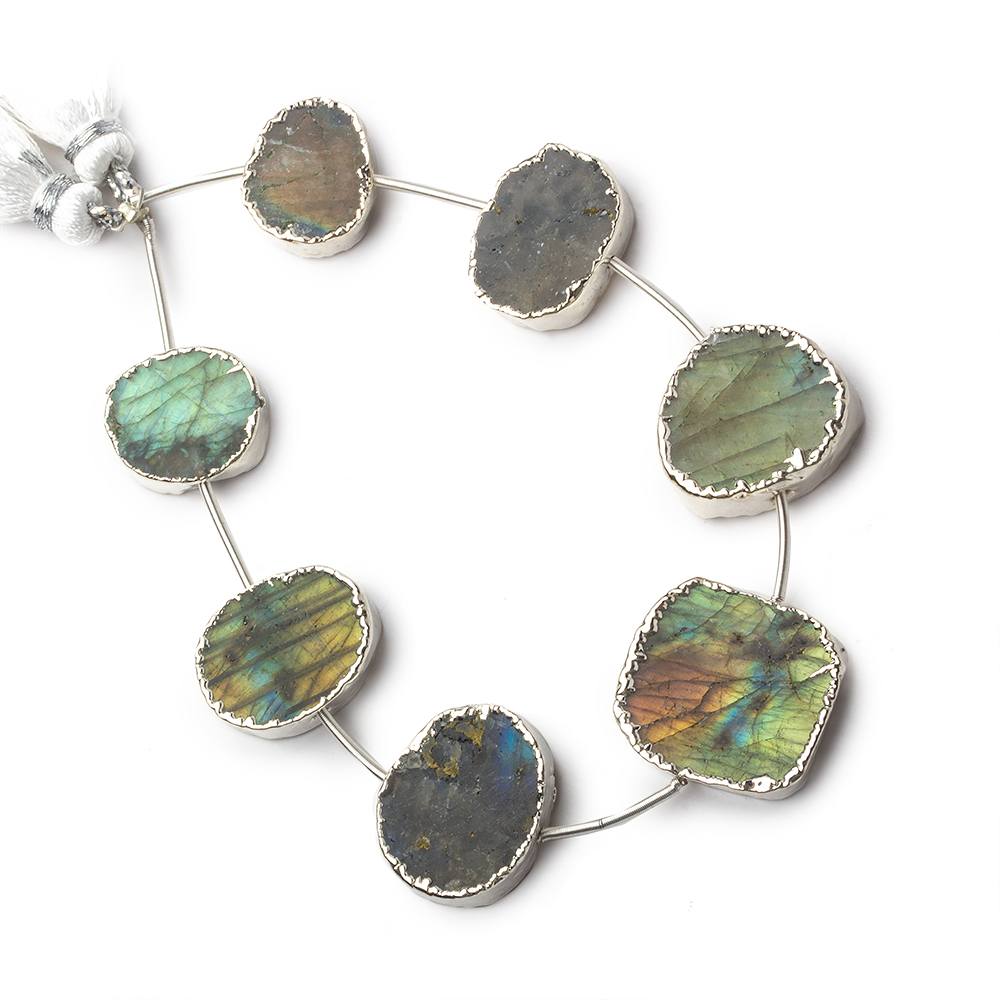 Silver Leafed Labradorite plain slice strand 7 beads 11x10-17x17mm - Beadsofcambay.com