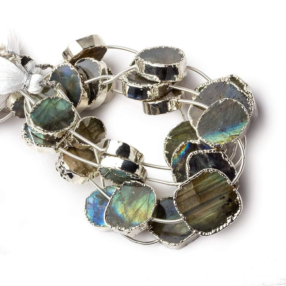 Silver Leafed Labradorite plain slice strand 7 beads 11x10-17x17mm - Beadsofcambay.com