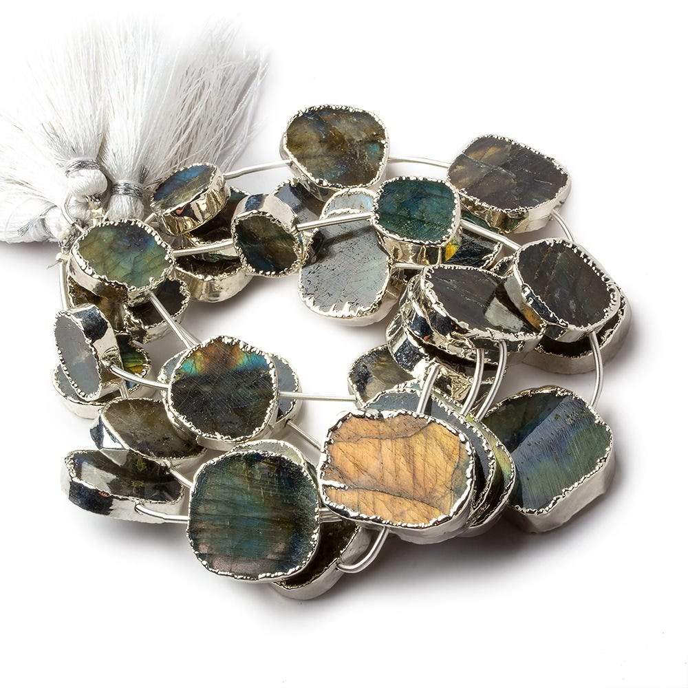 Silver Leafed Labradorite plain slice strand 7 beads 11x9-21x19mm - Beadsofcambay.com