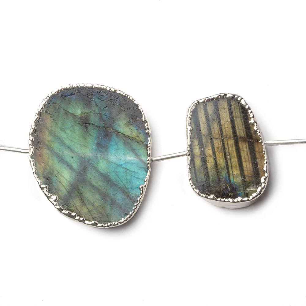Silver Leafed Labradorite plain slice strand 7 beads 14x11-28x24mm - Beadsofcambay.com