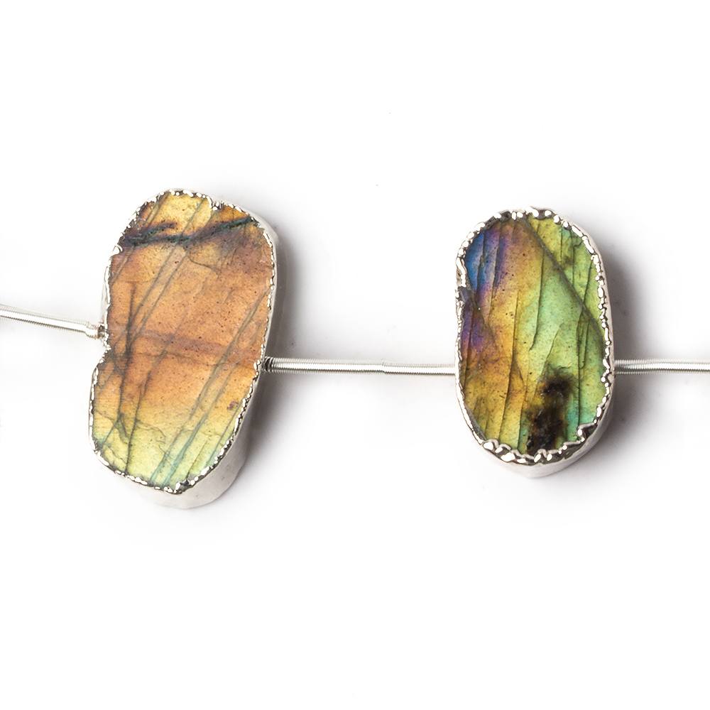 Silver Leafed Labradorite plain slice strand 7 beads 15x11-25x13mm - Beadsofcambay.com