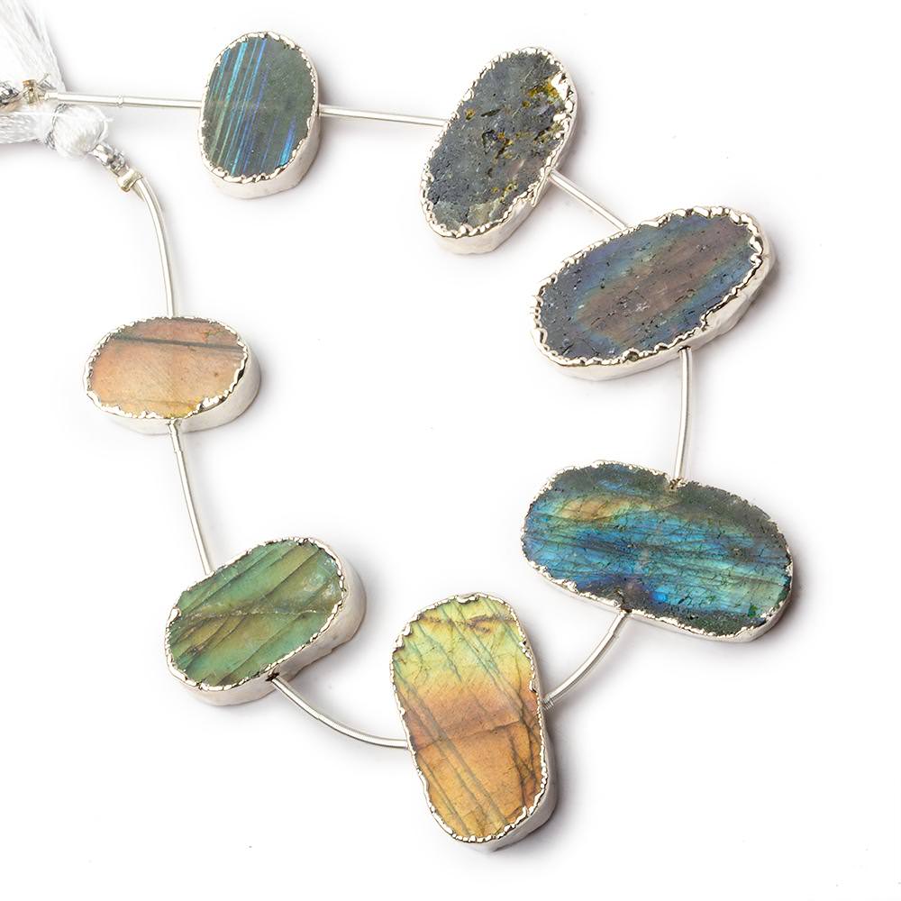 Silver Leafed Labradorite plain slice strand 7 beads 15x11-25x13mm - Beadsofcambay.com