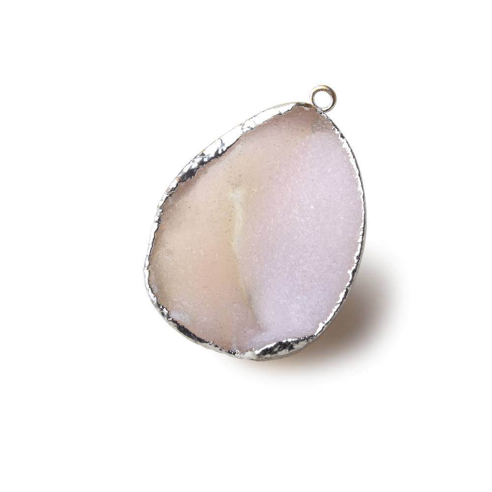 Silver Leafed Pale Pink Concave Drusy Pendant 1 focal bead 33x26x15mm A Grade - Beadsofcambay.com