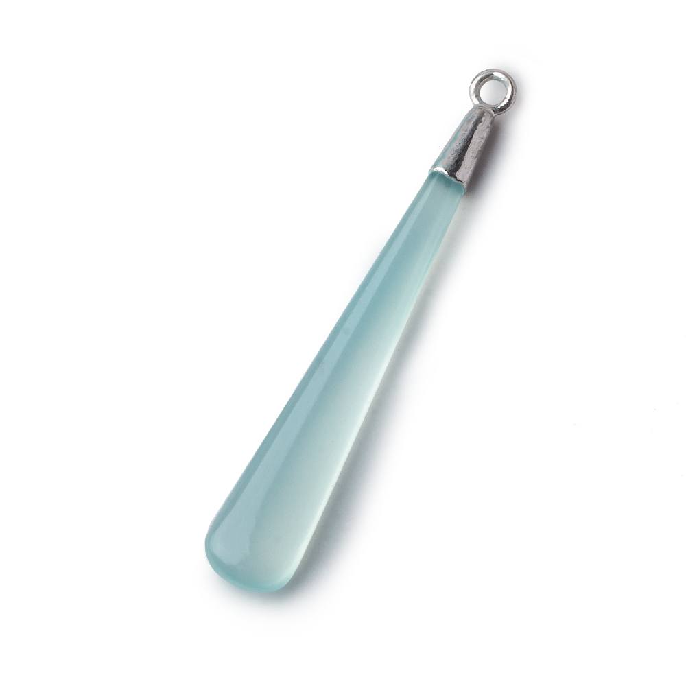 Silver Leafed Pale Seafoam Green Chalcedony pear Pendant 1 focal bead 40x7mm - Beadsofcambay.com