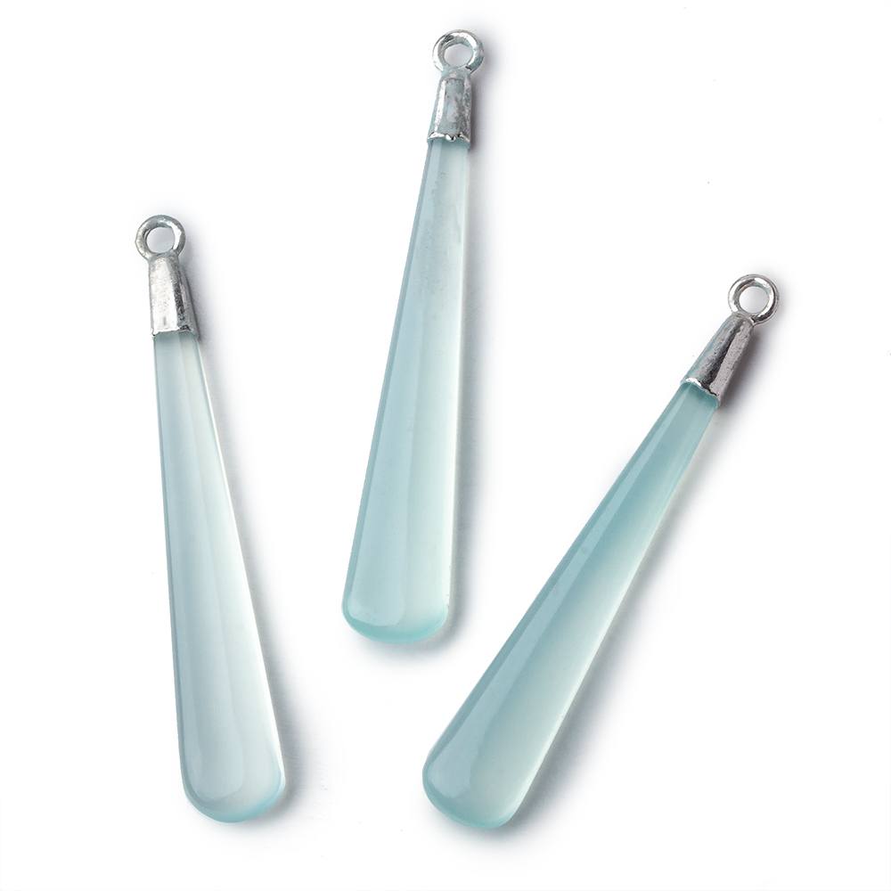Silver Leafed Pale Seafoam Green Chalcedony pear Pendant 1 focal bead 40x7mm - Beadsofcambay.com