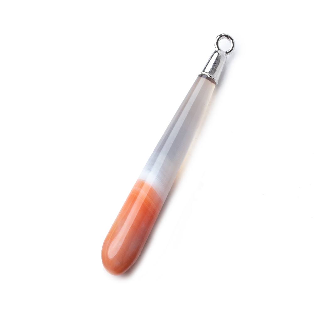 Silver Leafed Salmon Orange Banded Agate tear drop Pendant 1 focal bead 40x7mm - Beadsofcambay.com