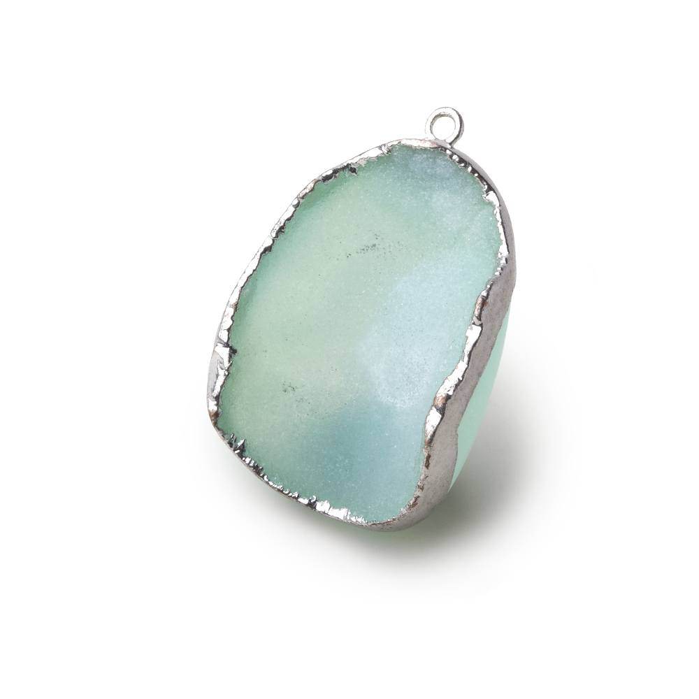 Silver Leafed Seafoam Green Concave Drusy Pendant 1 focal bead 33x25x13mm A Grade - Beadsofcambay.com