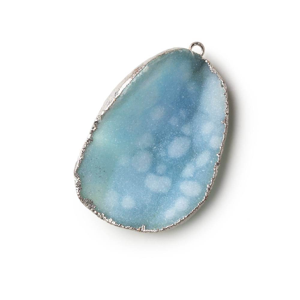 Silver Leafed Sky Blue Concave Drusy Pendant 1 focal bead 38x27x14mm A Grade - Beadsofcambay.com