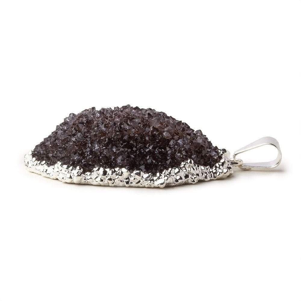 Silver Leafed Smoke Grey Convex Drusy Pendant with Bail 1 focal bead 35x34x10mm A Grade - Beadsofcambay.com