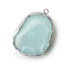 Silver Leafed Turquoise Blue Concave Drusy Pendant 1 focal bead 31x24x14mm A Grade - Beadsofcambay.com