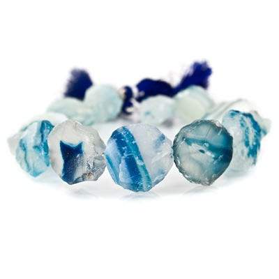 Sky & Water Blue Agate Beads Hammer Faceted Coins - Beadsofcambay.com