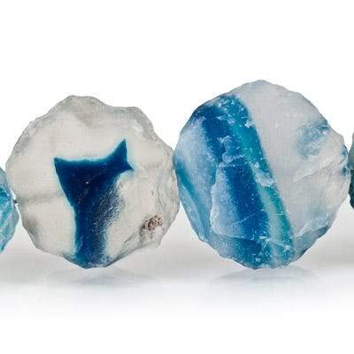 Sky & Water Blue Agate Beads Hammer Faceted Coins - Beadsofcambay.com
