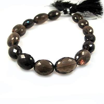 Smoky Quartz Straight Drilled Faceted Oval - Beadsofcambay.com