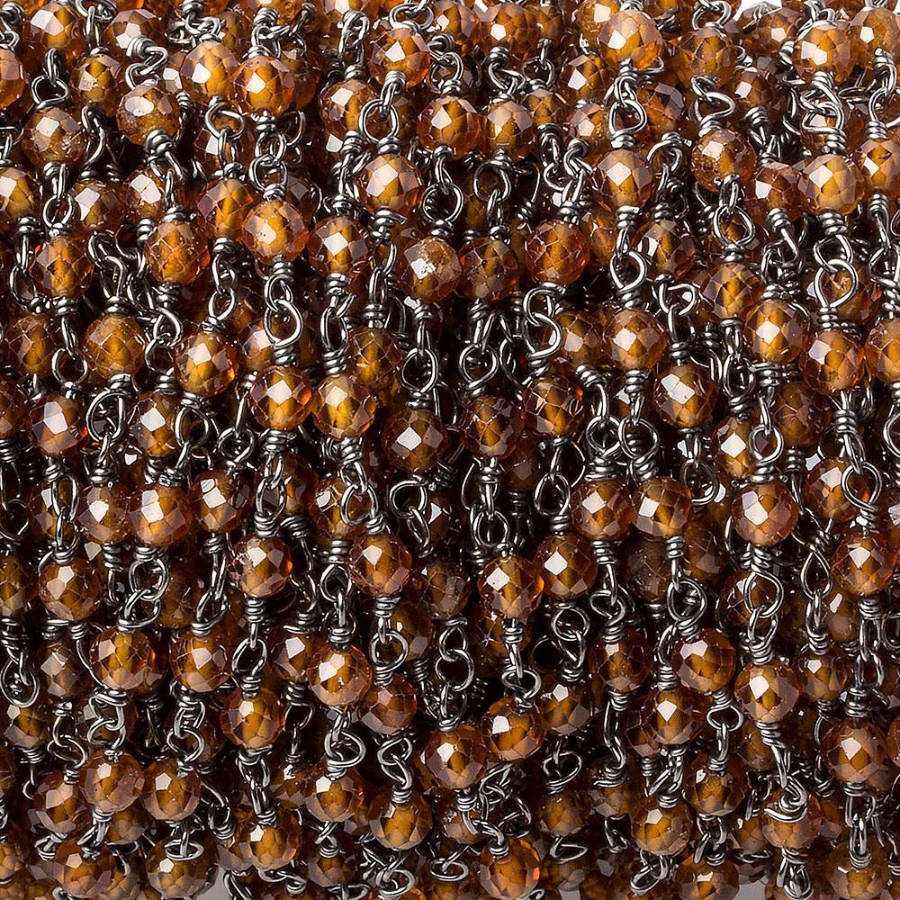 Spessartite Garnet micro-faceted rondelle Black Gold plated Chain by the foot 40 beads - Beadsofcambay.com