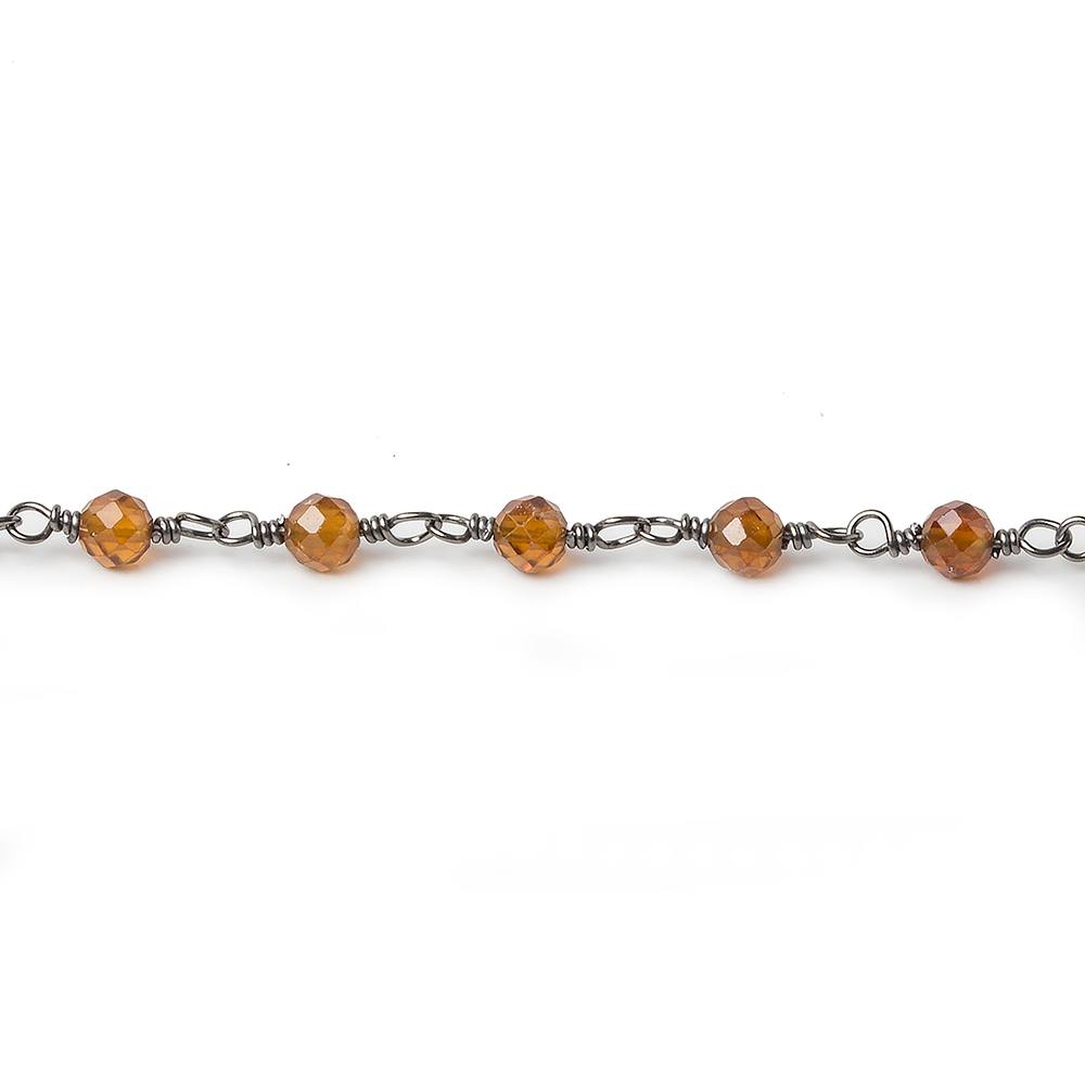Spessartite Garnet micro-faceted rondelle Black Gold plated Chain by the foot 40 beads - Beadsofcambay.com