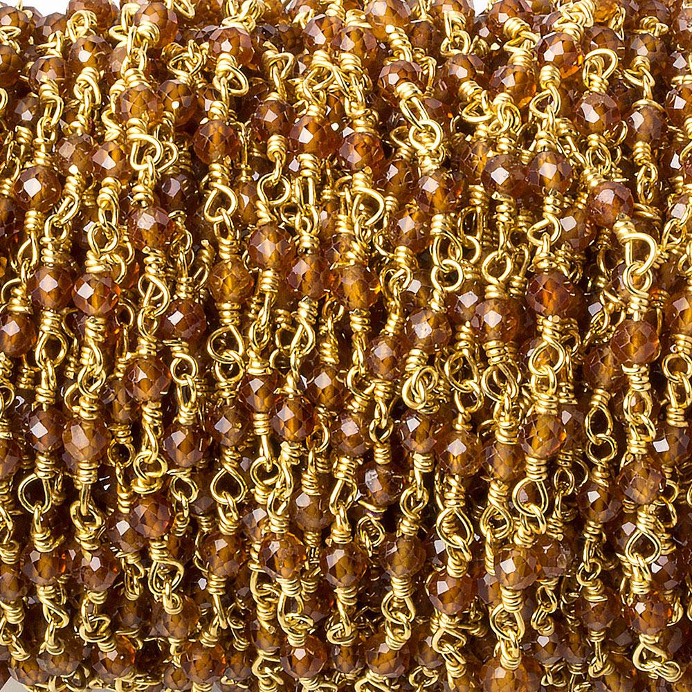 Spessartite Garnet micro-faceted rondelle Gold plated Chain by the foot 40 beads - Beadsofcambay.com