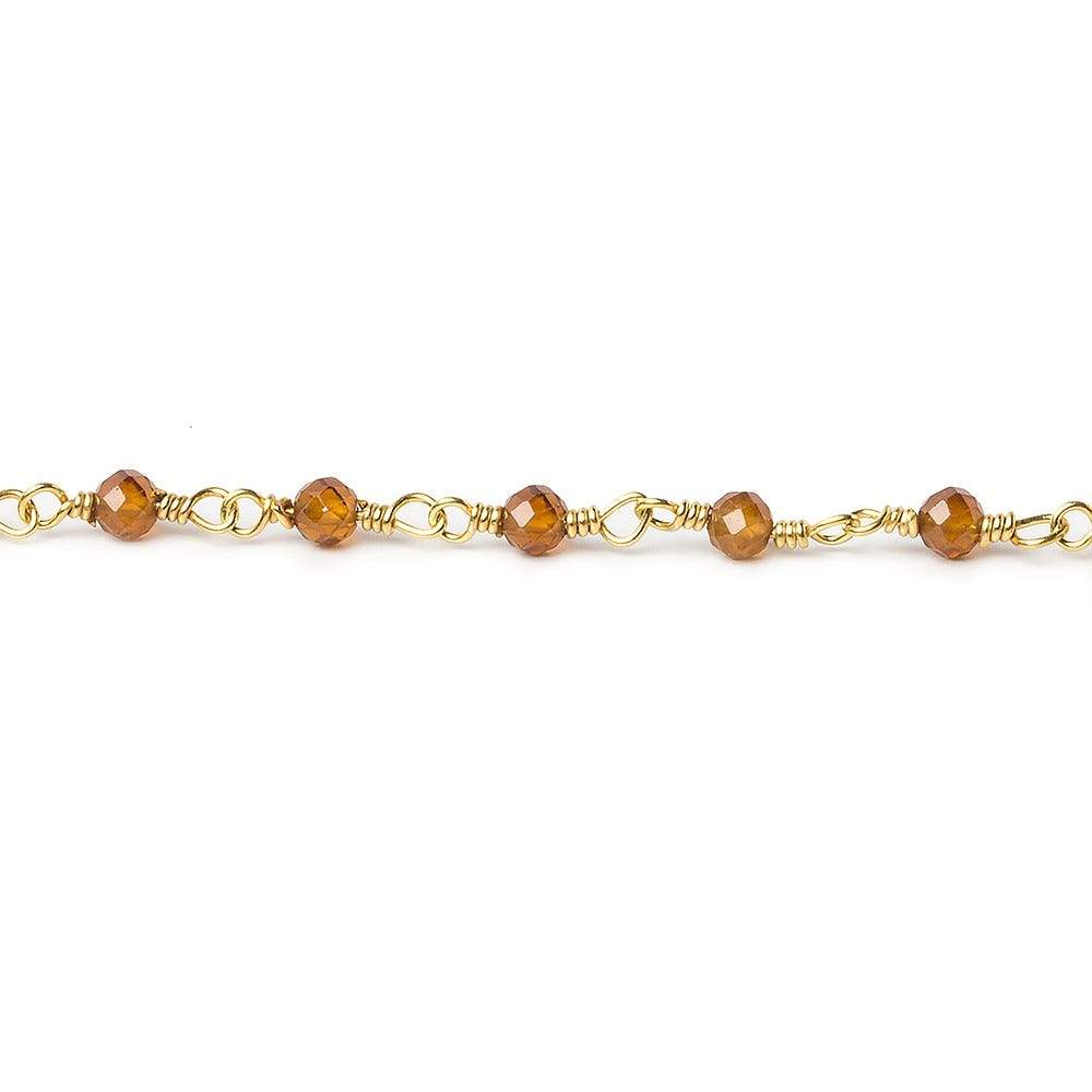 Spessartite Garnet micro-faceted rondelle Gold plated Chain by the foot 40 beads - Beadsofcambay.com