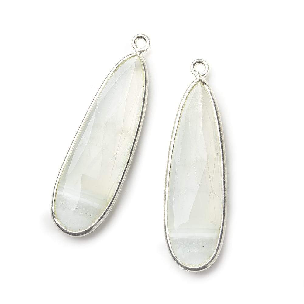 Sterling Silver Bezel Banded White Agate Elongated Faceted Pear Set of 2 Pendants 35x12mm - Beadsofcambay.com