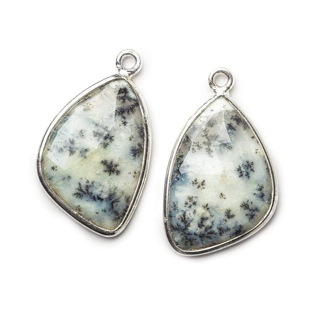 Sterling Silver Bezel Dendritic Opal Freeform Shape Focal Set of 2 pendants 20x15mm - Beadsofcambay.com