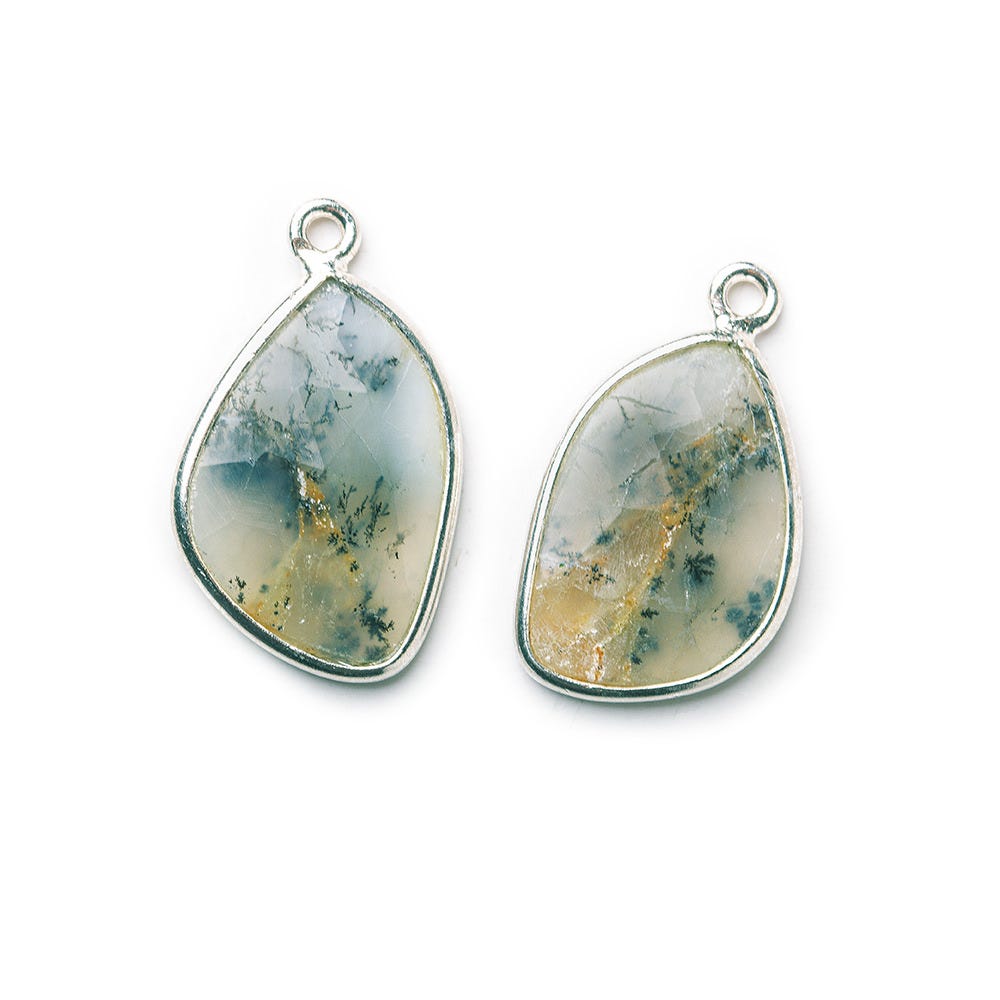 Sterling Silver Bezel Dendritic Opal Freeform Shape Set of 2 Pendants 19x13mm - Beadsofcambay.com