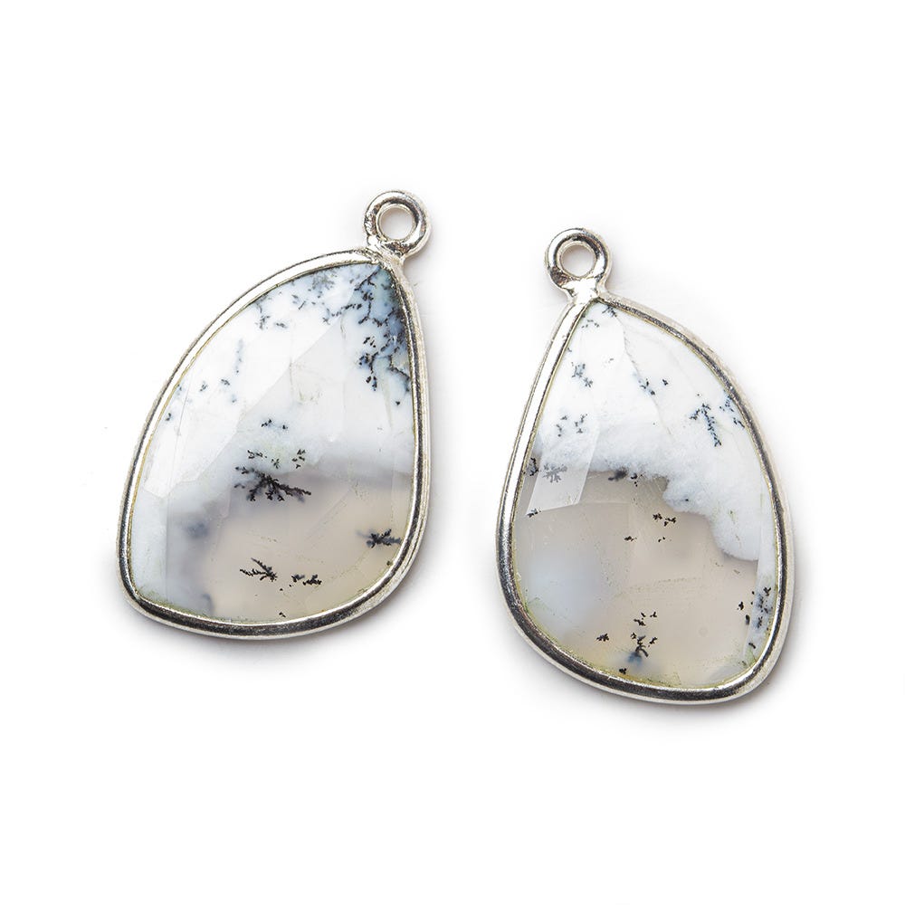 Sterling Silver Bezel Dendritic Opal Freeform Shape Set of 2 Pendants 22x16mm - Beadsofcambay.com