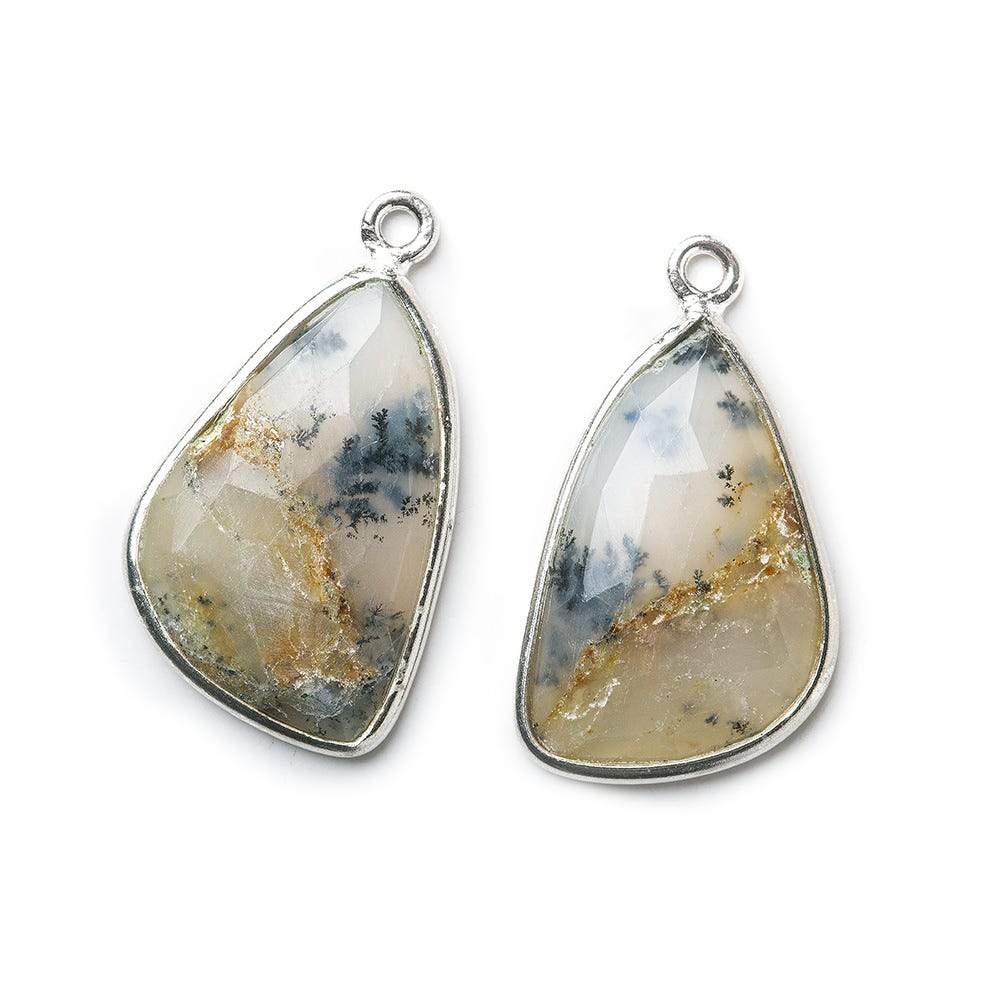 Sterling Silver Bezel Dendritic Opal Freeform Shape Set of 2 Pendants 27x13mm - Beadsofcambay.com