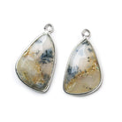 Sterling Silver Bezel Dendritic Opal Freeform Shape Set of 2 Pendants 27x13mm - Beadsofcambay.com