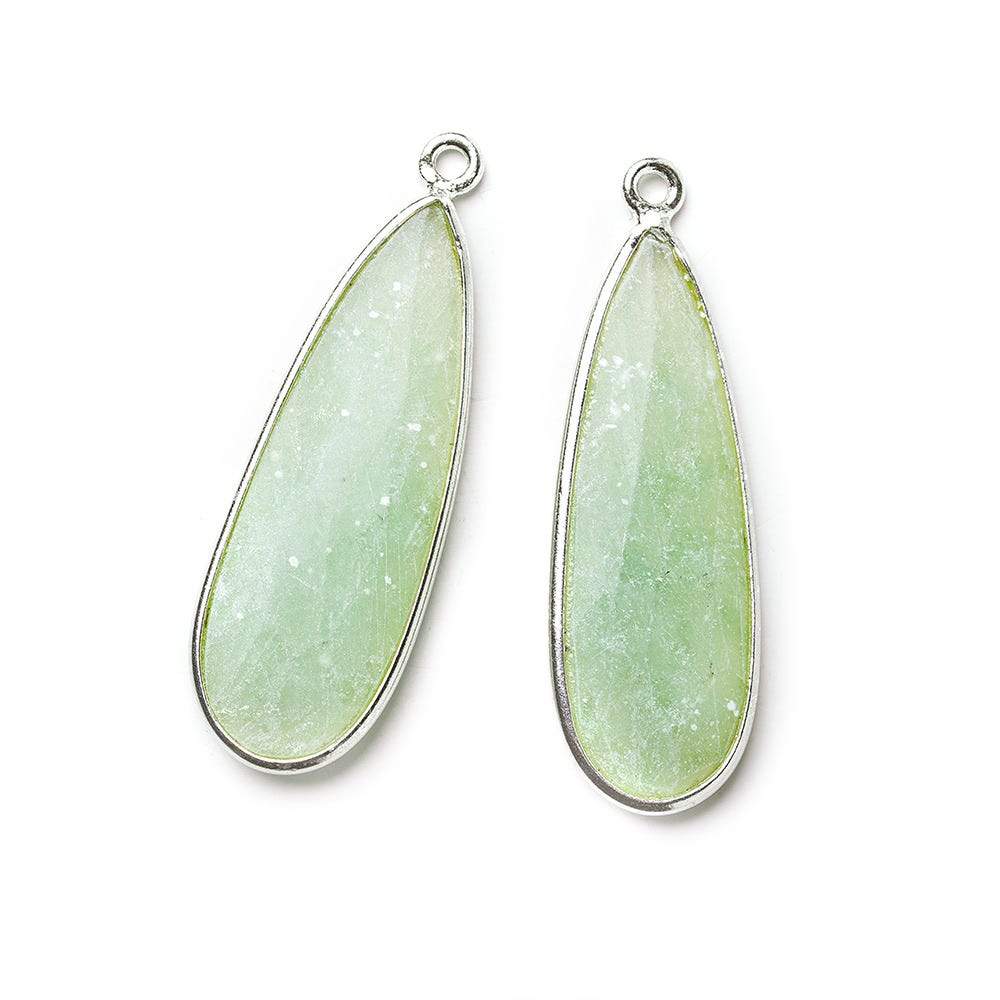 Sterling Silver Bezel Matte Jade Elongated Faceted Pear Set of 2 Pendants 33x12mm - Beadsofcambay.com