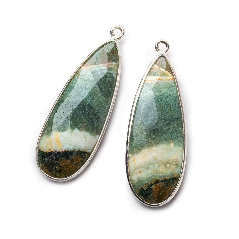 Sterling Silver Bezel Multi Color Jasper Elongated Faceted Pear Set of 2 Pendants 37x15mm - Beadsofcambay.com