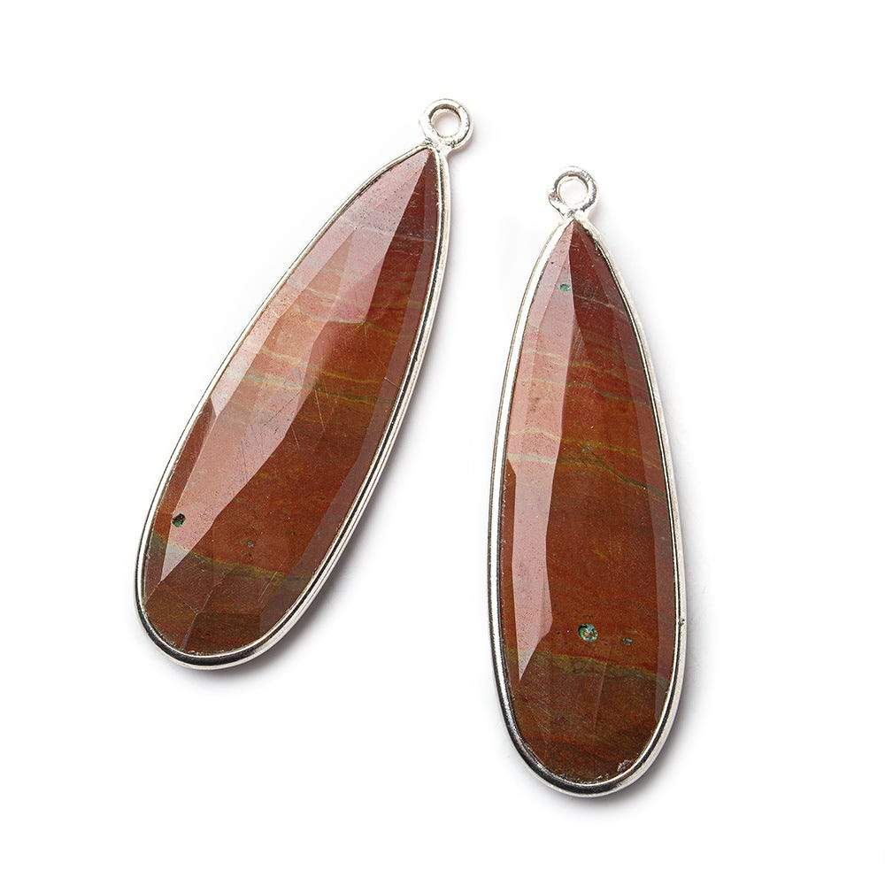 Sterling Silver Bezel Red Jasper Elongated Faceted Pear Set of 2 Pendants 40x14mm - Beadsofcambay.com