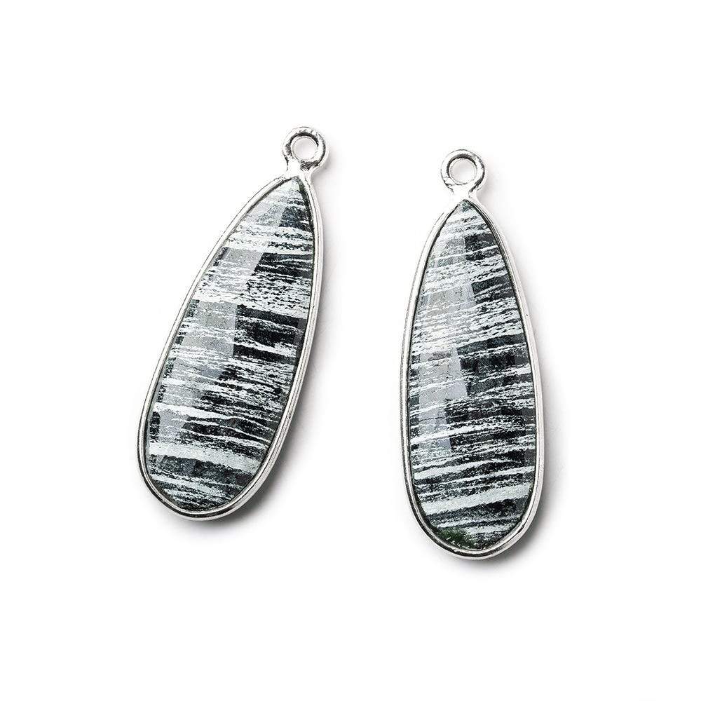 Sterling Silver Bezel Zebra Jasper Elongated Faceted Pear Set of 2 Pendants 28x11mm - Beadsofcambay.com