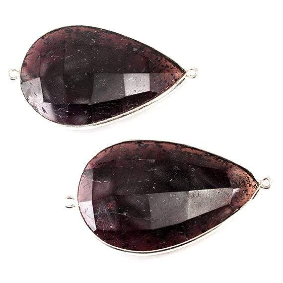 Sterling Silver Bezeled Rhodolite Garnet Faceted Pear Focal Connector Set of 2 - Beadsofcambay.com