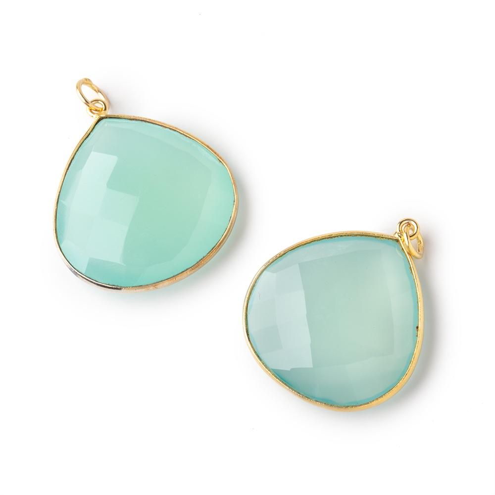 Vermeil Bezel Seafoam Chalcedony Faceted Heart Pendants Lot of 2 pieces - Beadsofcambay.com