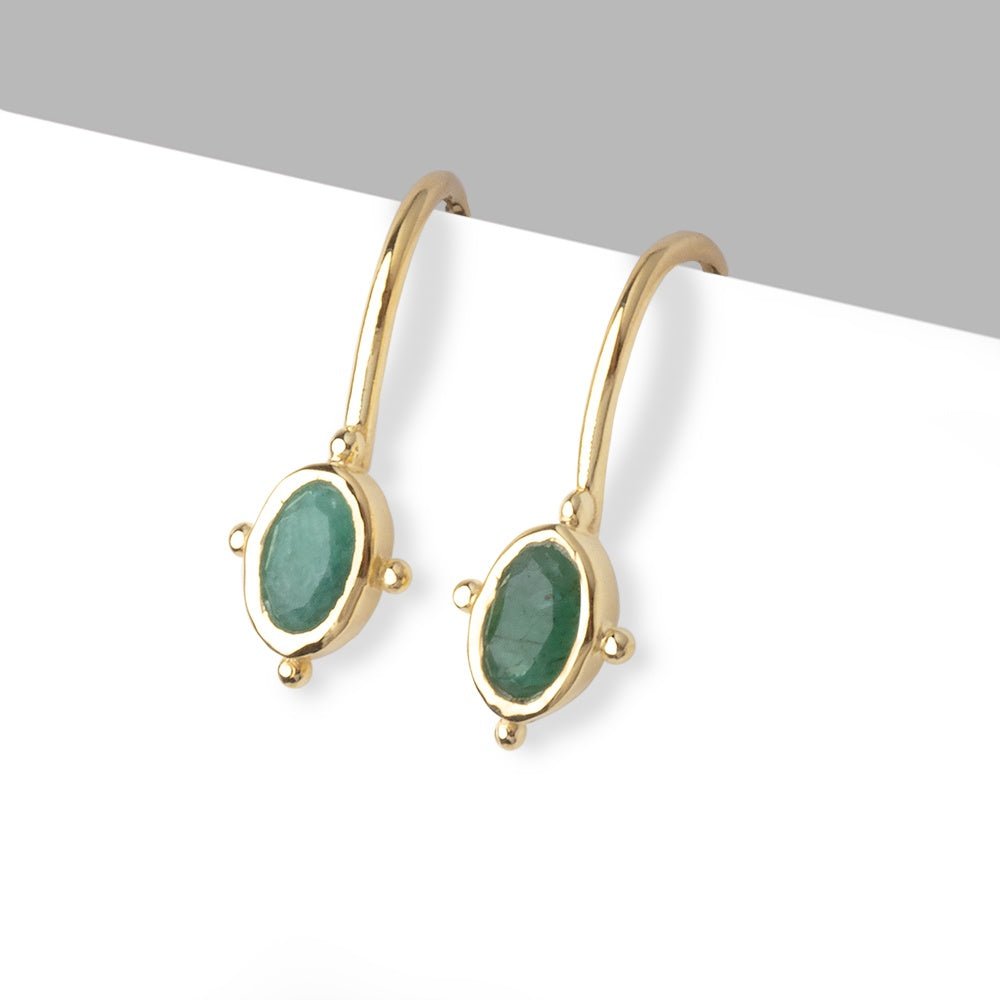 Vermeil Emerald Oval Earring Set of 2 pieces - Beadsofcambay.com