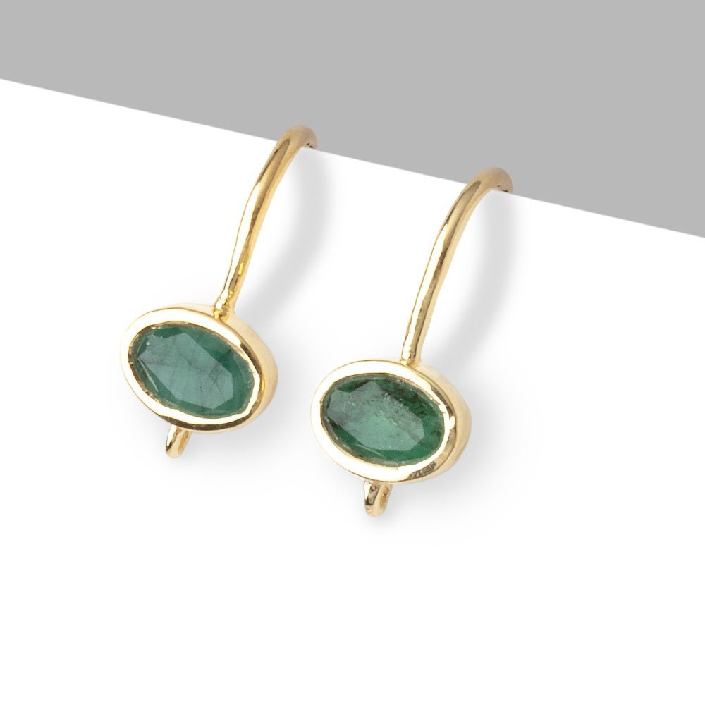 Vermeil Emerald Oval Earwire Set of 2 pieces - Beadsofcambay.com
